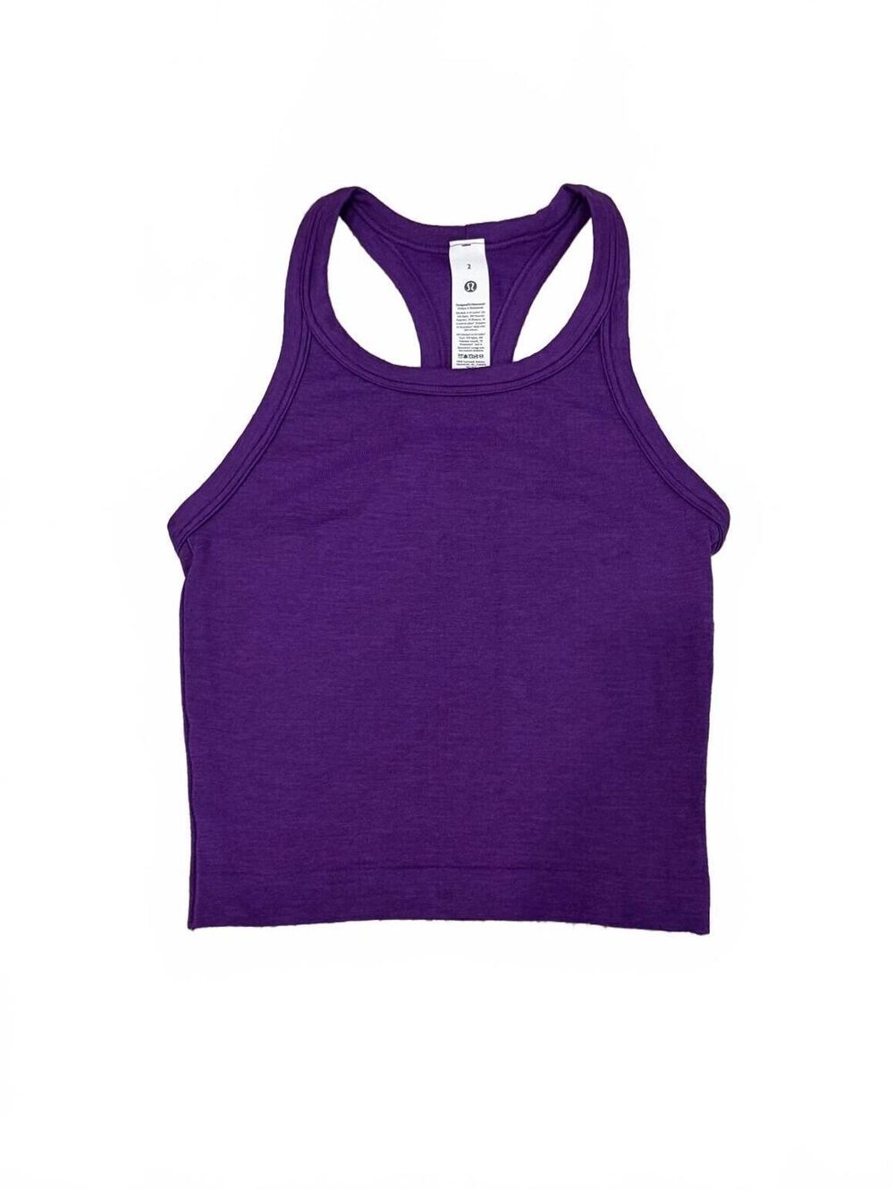 Lululemon Ebb to Street Cropped Tank Top Purple Built In Bra Racerback Size 2